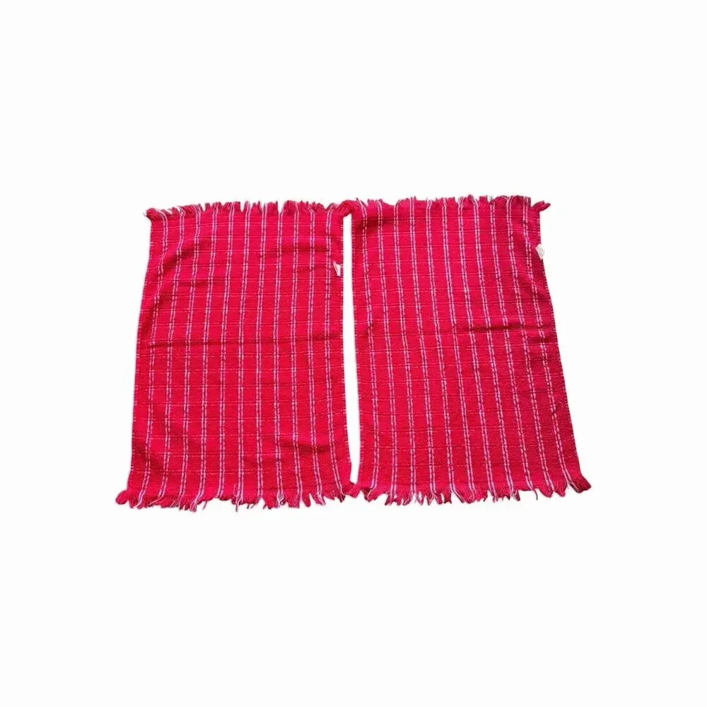 Vintage Cannon Bibb Kitchen Towel Lot Red Plaid Waffle Weave Retro Textiles